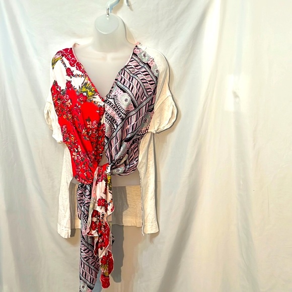 Free People Tops - Free People  Pick Your Scarf Maxi Tee Pink Combo Size XS Boho Front Tie